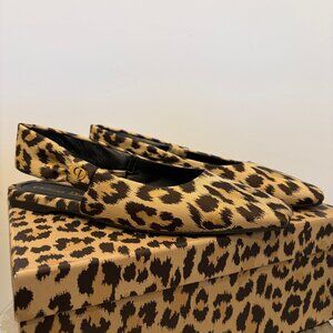 Dior Leopard Print Satin Mizza Flats, 39.5